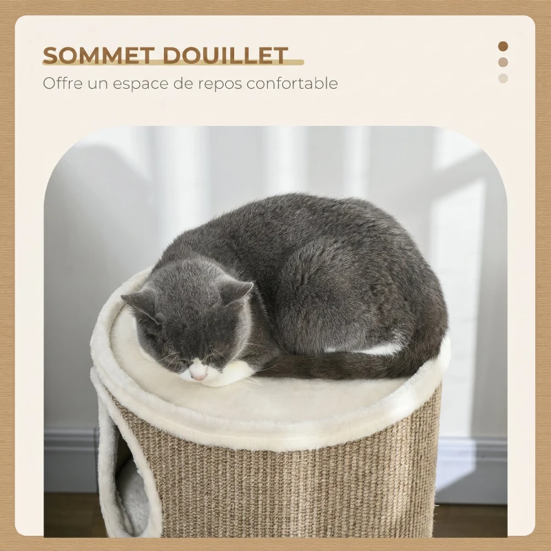 PawHut Tonneau à Gratter pour Chat, Tour à Griffer en Sisal à 3 Niveaux Recouvert de Peluche, Ø 38 x 70 cm, Marron