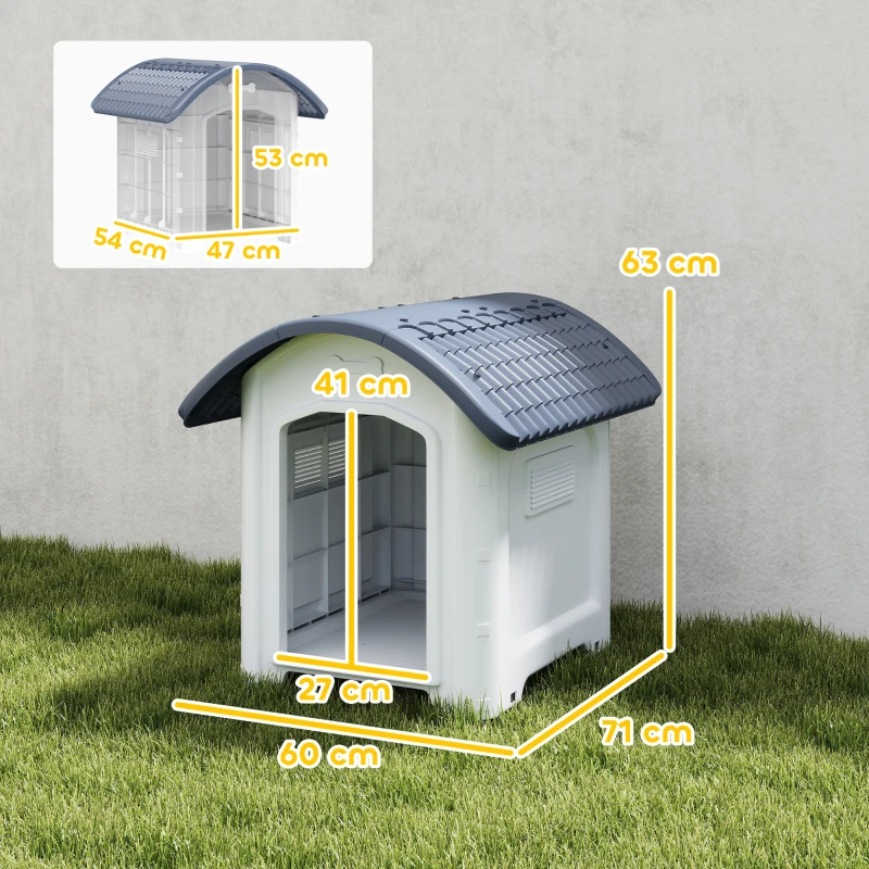 PawHut Niche pour Chien Extérieur, Maison pour Chien en Plastique avec Sol Surélevé et Amovible, Toit Imperméable, Gris
