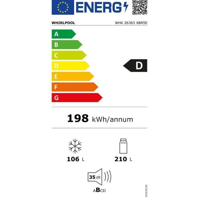 Réfrigérateur combiné - WHIRLPOOL - WHK26363XBR5E - 316 L - Classe D - Dual NoFrost 6e Sens - 59,5x66,3x186,5 - Dark Inox