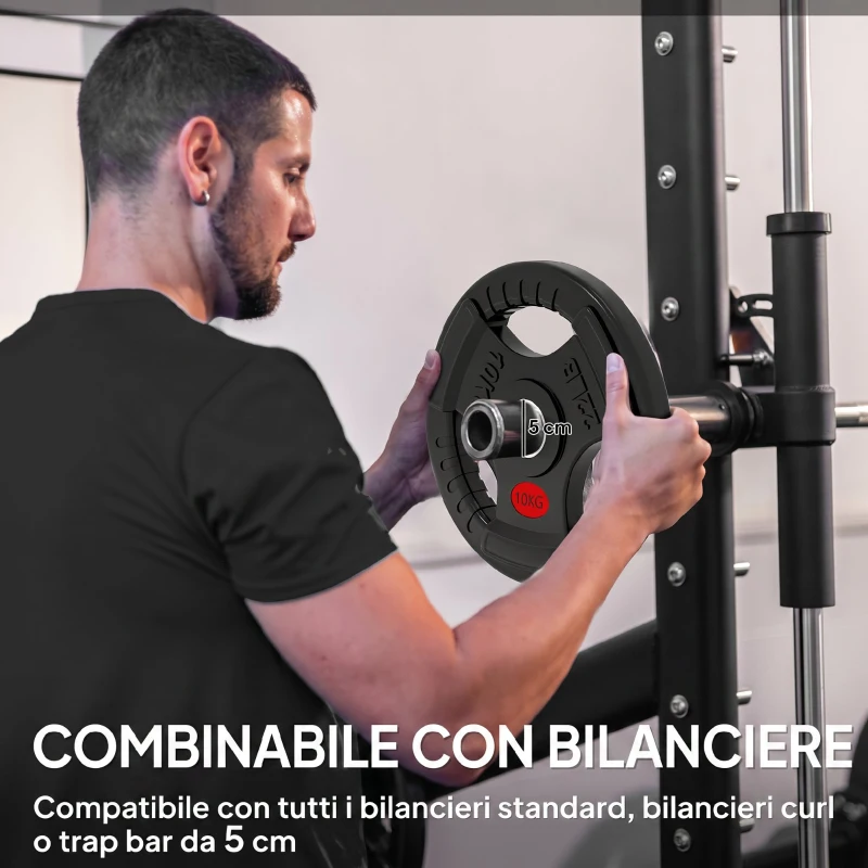 SPORTNOW Set di Dischi Pesi 2x10 kg con Foro da 5 cm e 3 Impugnature, Acciaio con Rivestimento in Plastica, Nero
