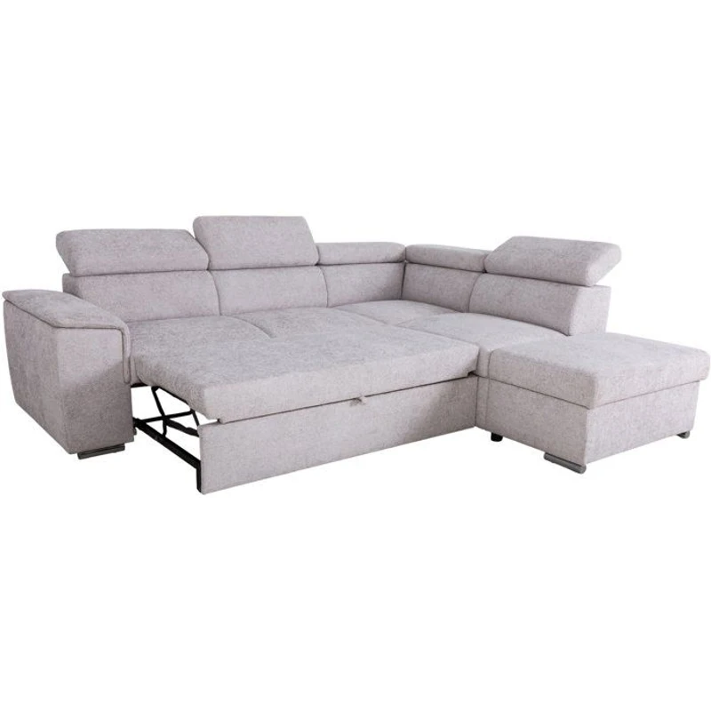 Canapé d'angle convertible réversible - 5 places - DAYTONA - Tissu texturé Beige - Coffre - 260 x 216 x 94 cm