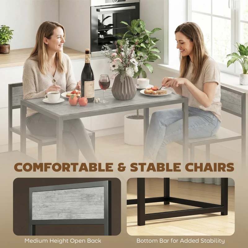 HOMCOM 3 Piece Table Stool Set - Charcoal Grey Wood-Effect