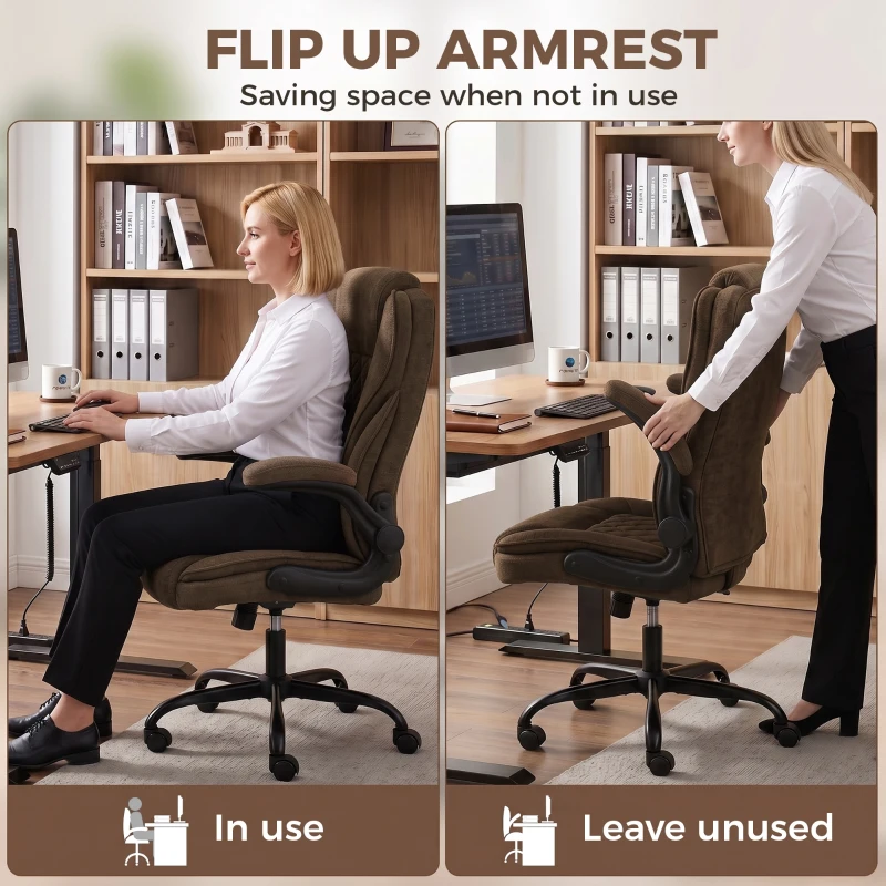 HOMCOM Office Chair, Ergonomic Desk Chair with Flip-up Armrest, Pocket Springs, Swivel Wheels, Adjustable Height, Brown