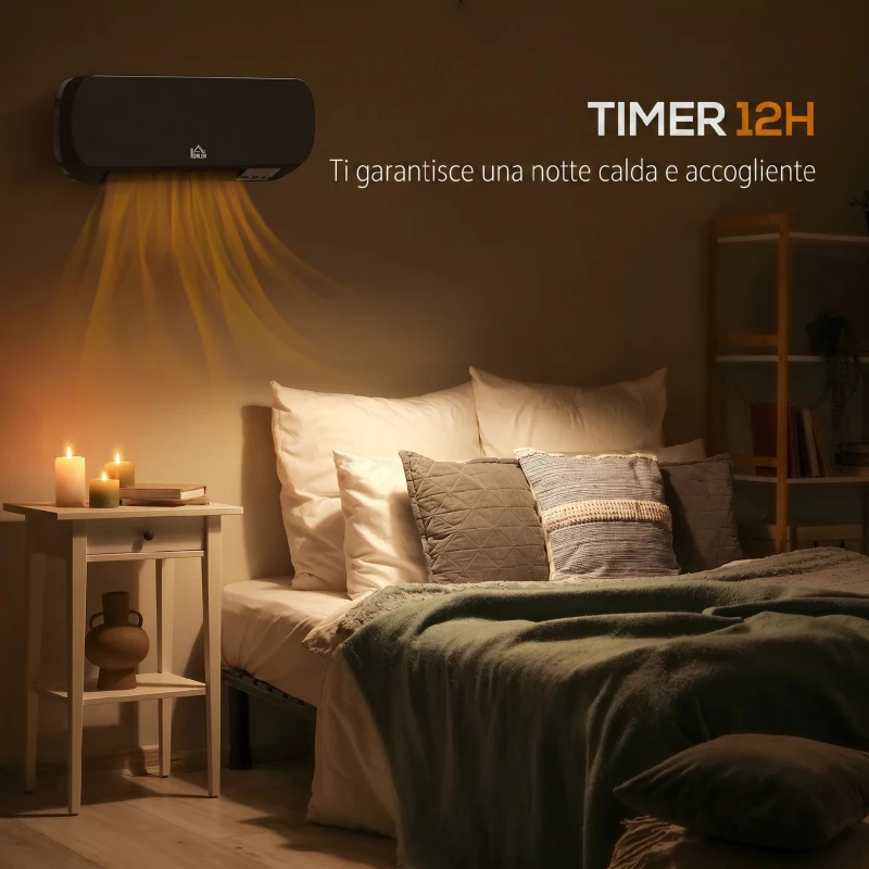 HOMCOM Stufa Elettrica Basso Consumo da Parete con Telecomando, Temperatura Regolabile e Timer 12 Ore, Nero