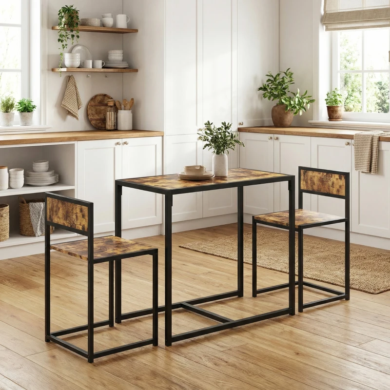 HOMCOM 3 Piece Table Stool Set - Rustic Brown