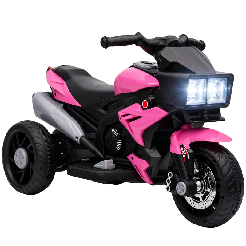 AIYAPLAY Kids Electric Motorcycle Ride-On Toy, 3-Wheel Battery-Operated Motorbike with Horn, Toddler Ride On Bike, Pink