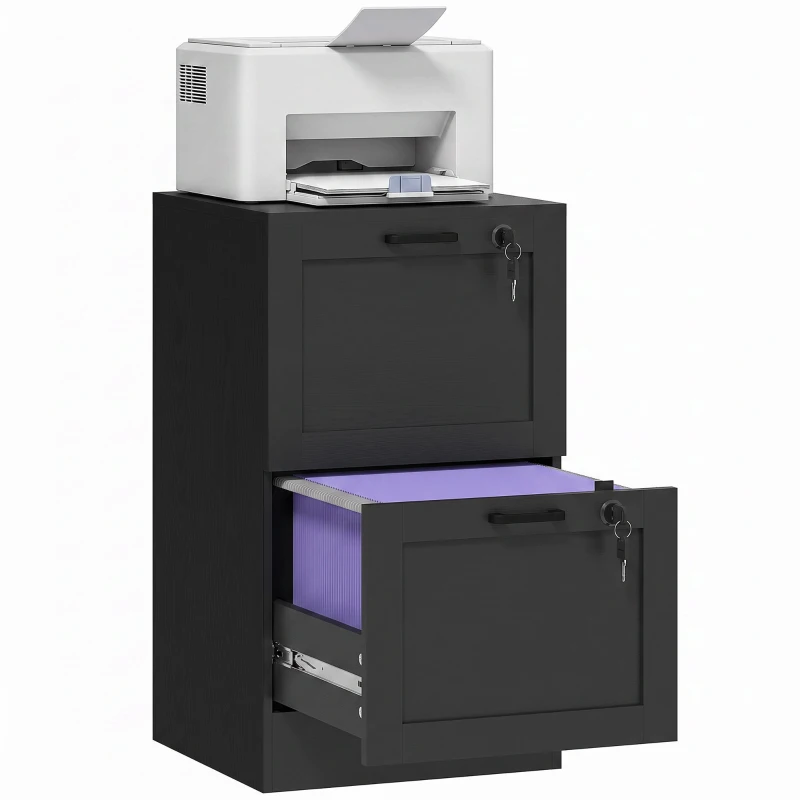 HOMCOM 2-Drawer Filing Cabinet with Lock - Black