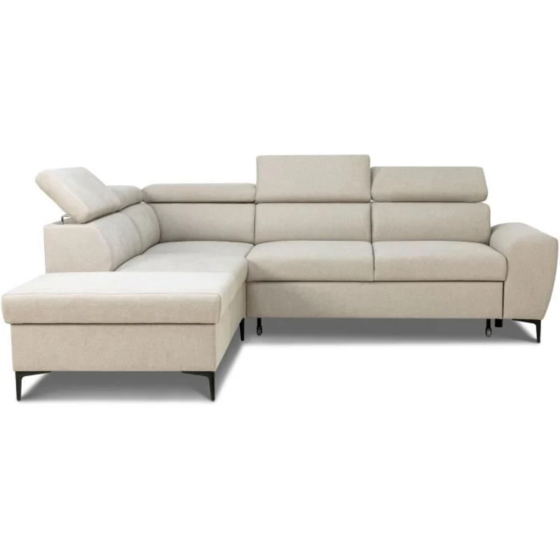 Canapé d'angle convertible réversible avec coffre - 5 places - KASIMIR - Tissu beige - 258 x 79/98 x 219 cm