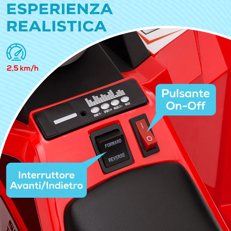 HOMCOM Quad Elettrico per Bambini con Rimorchio, Pedale, Marce Avanti e Indietro, 2.5 km/h, per 18-36 Mesi, Rosso