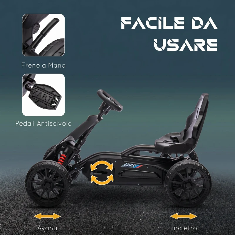 HOMCOM Go Kart a Pedali per Bambini 3-8 Anni con Sedile Regolabile e Ruote in EVA, 100x58x58.5 cm, Nero