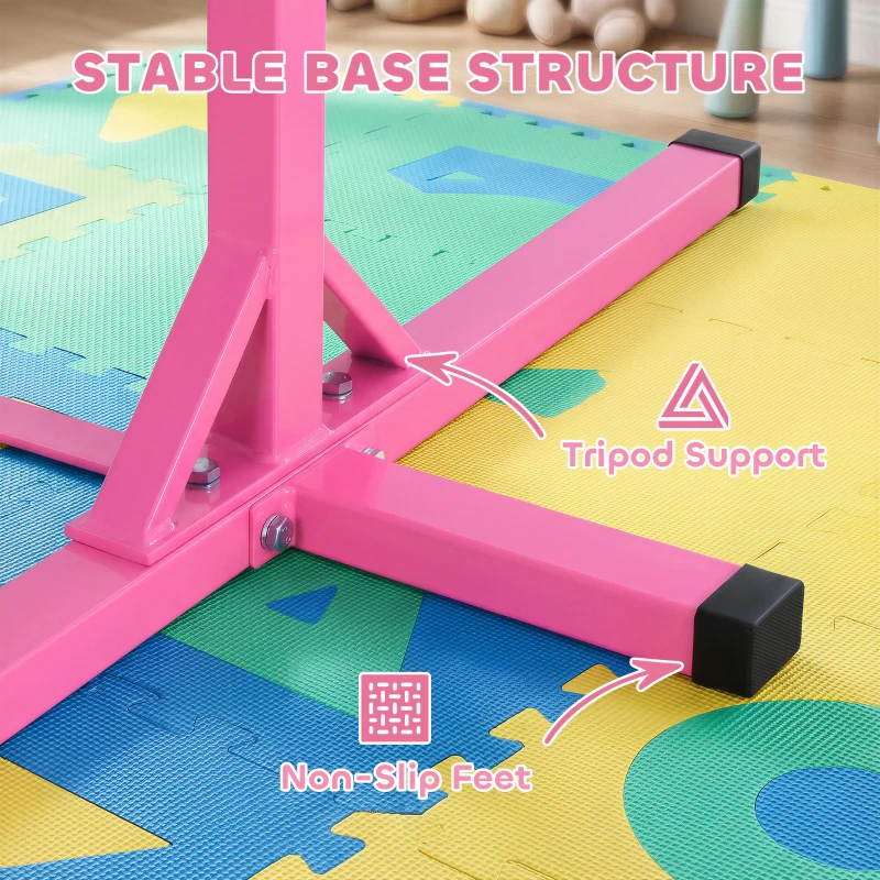 HOMCOM Height Adjustable Gymnastics Horizontal Bar for Kids, Children Junior Kip High Bar Fitness, Pink