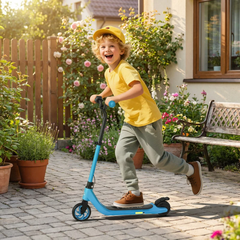 HOMCOM Electric Scooter for Kids 6+, Foldable E Scooter, Up to 8 KM/H, Maximum Range 6 KM, Adjustable Height, Blue