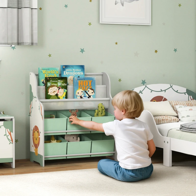 AIYAPLAY Estantería Infantil para Juguetes con 6 Cajas Extraíbles de Tela no Tejida y 2 Estantes para Guardería 63x30x71 cm Verde