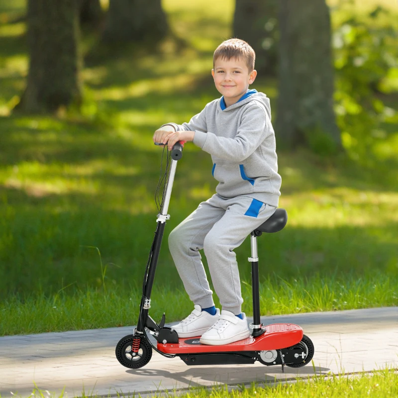 HOMCOM Steel Ride on Powered Scooter, Folding E-Scooter with Warning Bell, 15km/h Maximum Speed, for 6-14 Years Old, Red