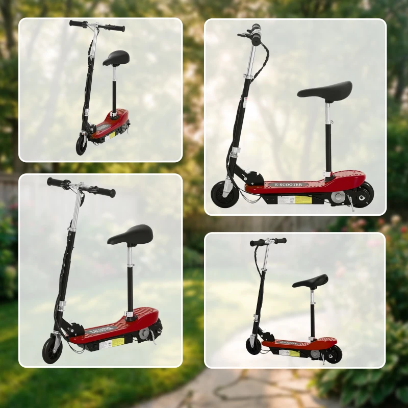 HOMCOM Powered Powered Scooter Ride-On, with Brakes, Adjustable Seat, Adjustable Handlebars, Red