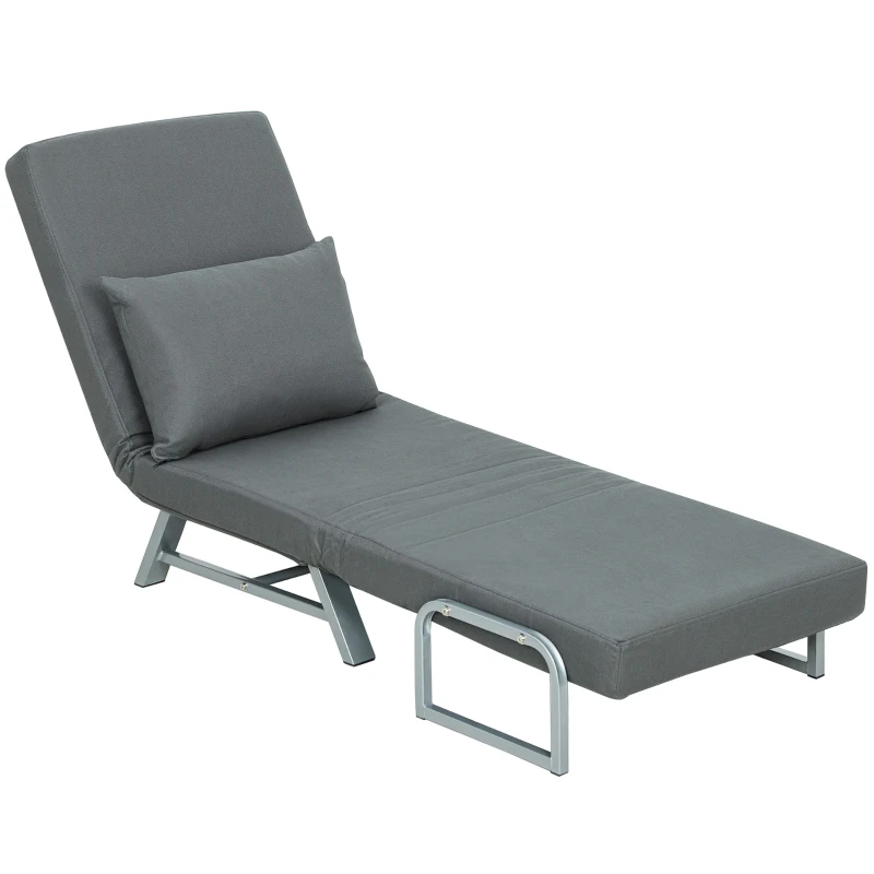 HOMCOM Fauteuil Convertible 1 Place, Fauteuil-Lit Pliable Rembourré en Lin avec Dossier Réglable, Oreiller, Gris Foncé