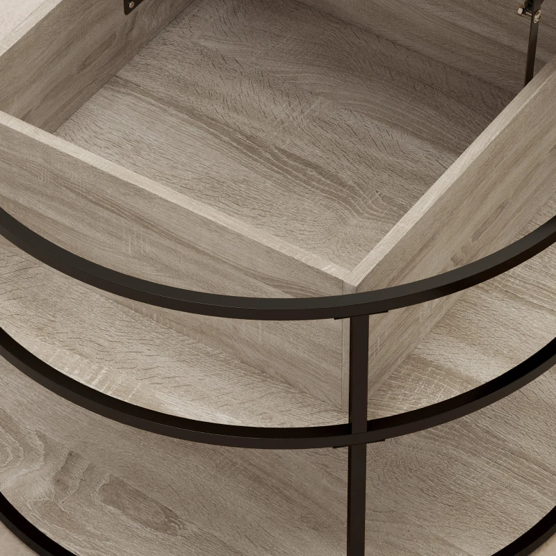 HOMCOM Ronde koffietafel met opklapbaar tafelblad, opbergruimte, zijplanken, stalen frame, salontafel, Eik