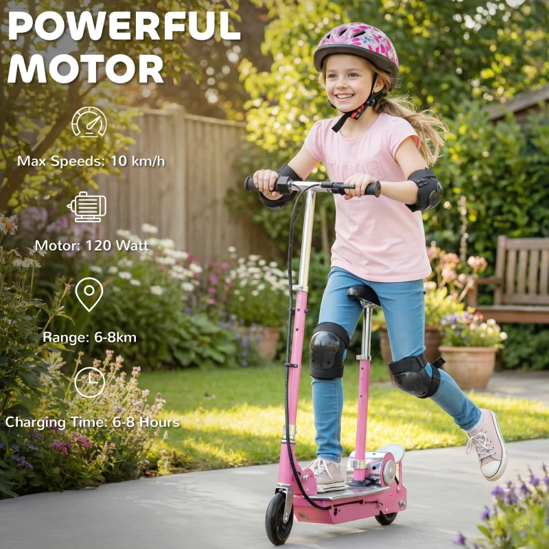 HOMCOM Foldable Powered Scooter with Adjustable Handle, Brake, Pink
