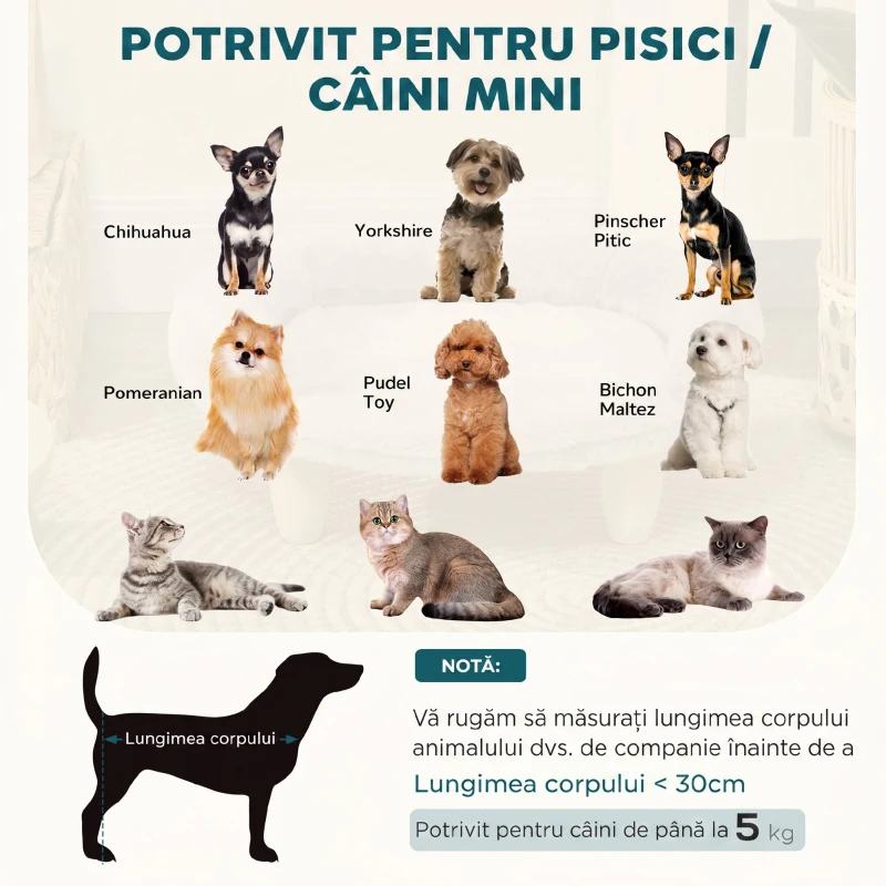 PawHut Canapea pentru Câini și Pisici, Detașabilă, din Pluș, Gri