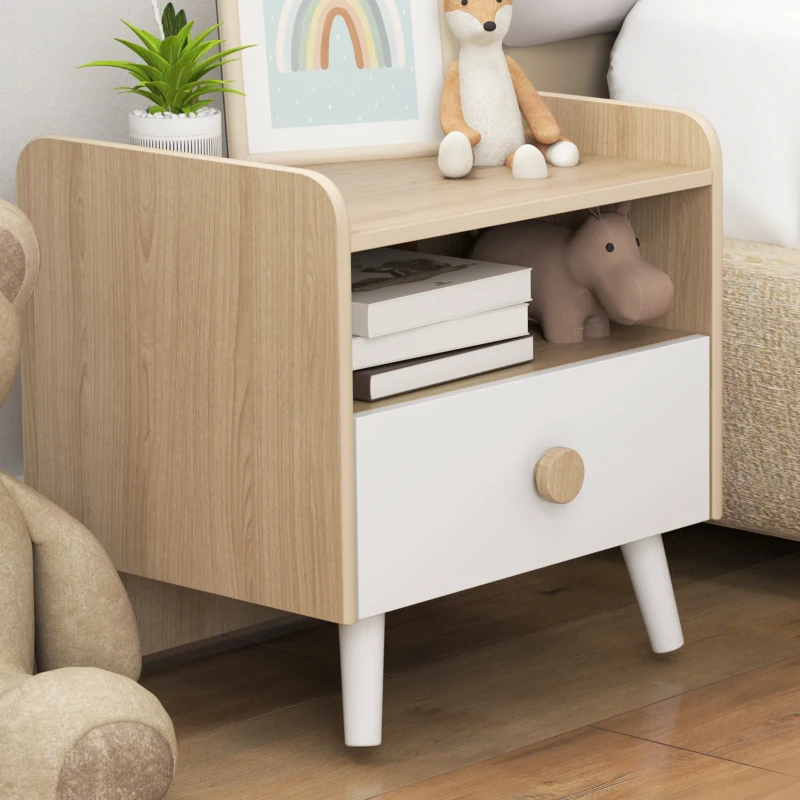 AIYAPLAY Kids Bedside Table with Drawer and Open Storage Shelf, Wooden Nightstand for Bedroom, Bedside Cabinet, White