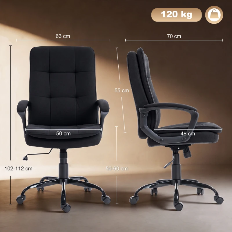 HOMCOM Scaun de Birou Ergonomic din Material Tip In, Înălțime Reglabilă, Funcție de Balansare, 120 kg, Negru