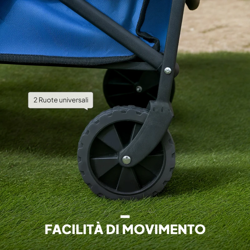 Outsunny Carrello da Giardino 62L Pieghevole con Maniglia Regolabile, in Metallo e Tessuto Oxford, 76x48x86 cm, Blu