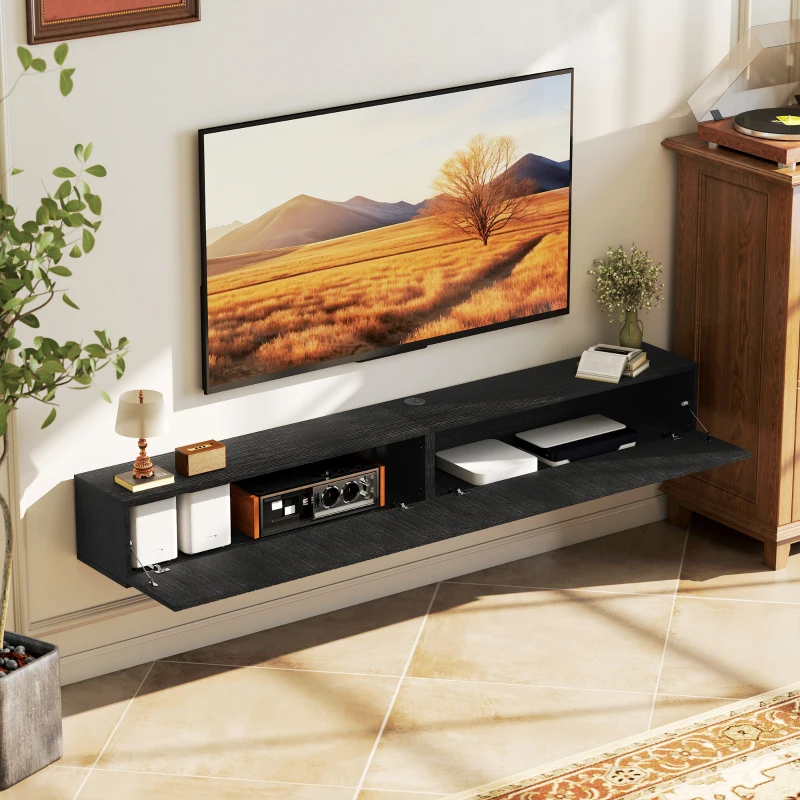 HOMCOM 180cm Floating TV Stand, Wall Mount TV Unit with Cable Management Hole, Fits up to 72" TV, Black