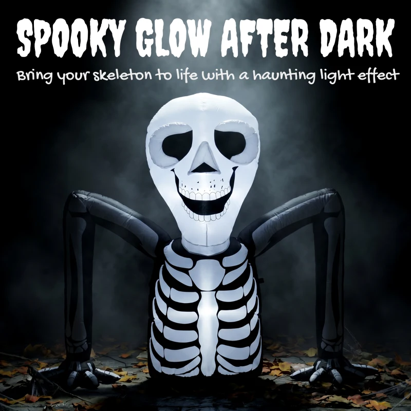 Outsunny Inflatable Ground Crawling Skeleton, Scary Halloween Decoration with Built-in LED Lights for Indoor Outdoor Decor