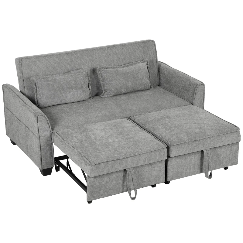 HOMCOM 2 Seater Sofa Bed, 4-in-1 L-Shaped Convertible Pull-Out Sleeper Sofa with Adjustable Backrest and Side Pockets, Grey