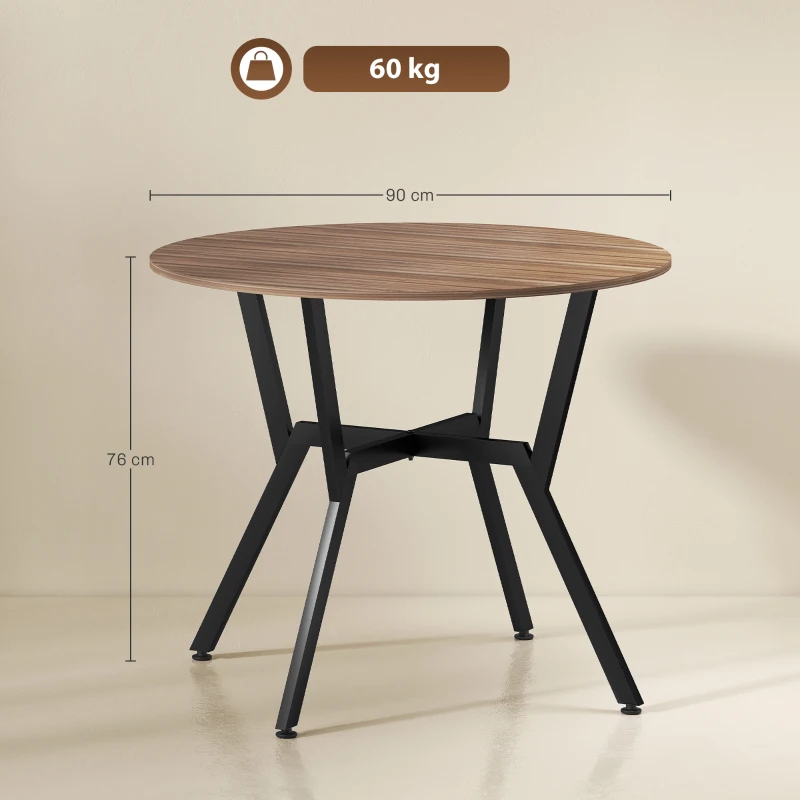 HOMCOM Dining Table, Round Kitchen Table with Black Legs, Anti-slip Foot Pads for Living Room, Dining Room 90 x 76 cm, Brown