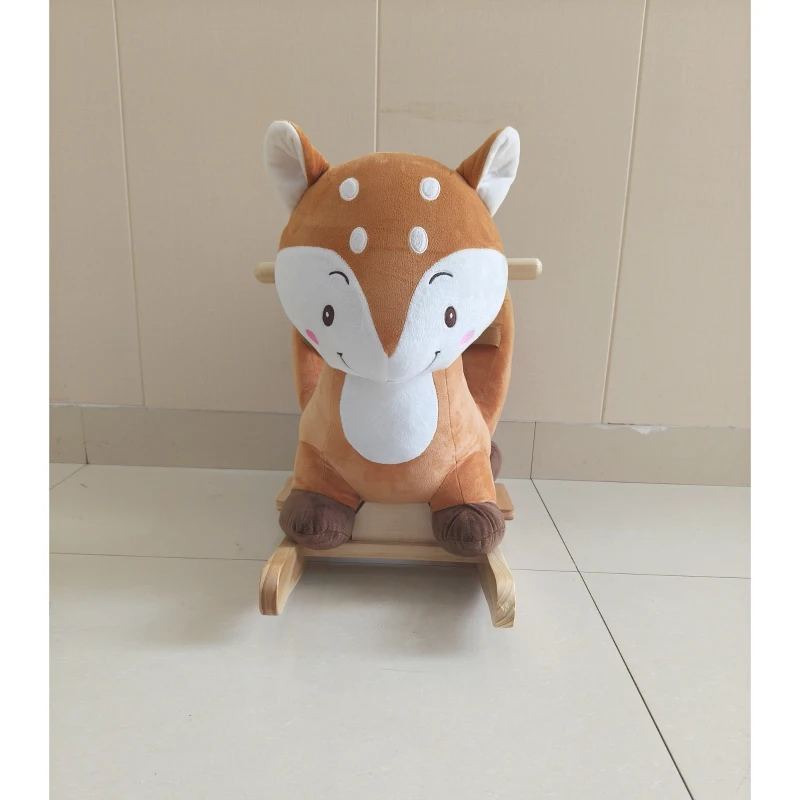 AIYAPLAY Rocking horse in deer design, sturdy plush rocking horse with animal sounds, safety belt and rock stop