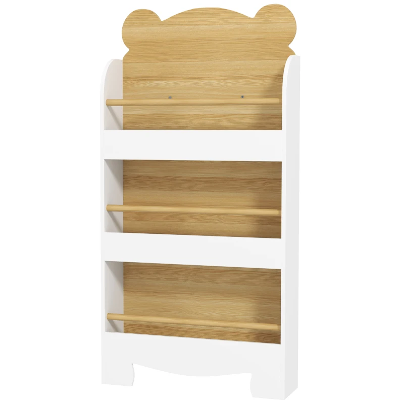 AIYAPLAY Libreria per Bambini con 3 Ripiani a Forma di Orsetto con Barriere Frontali, 55x15x110 cm, Color Legno