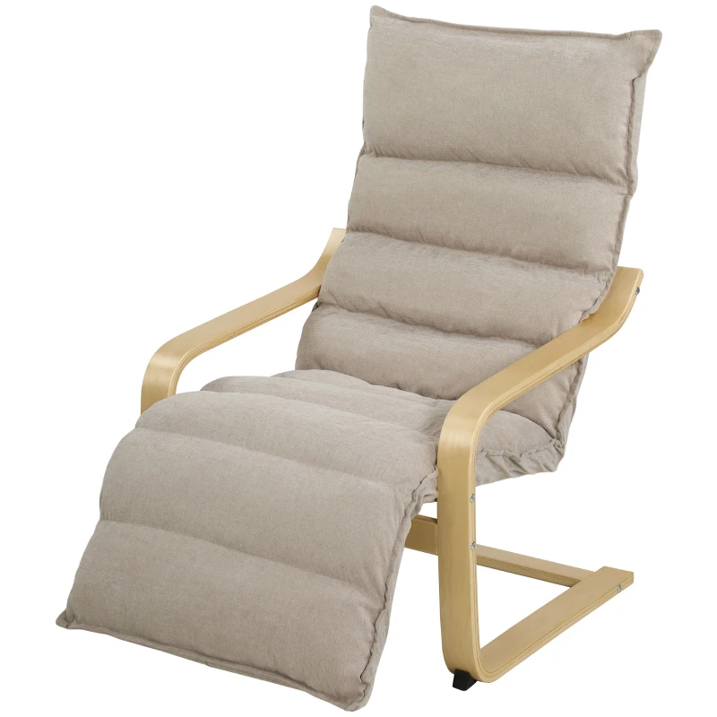 HOMCOM Curved Wooden Accent Chair, Armchair with Adjustable Footrest, Light Brown