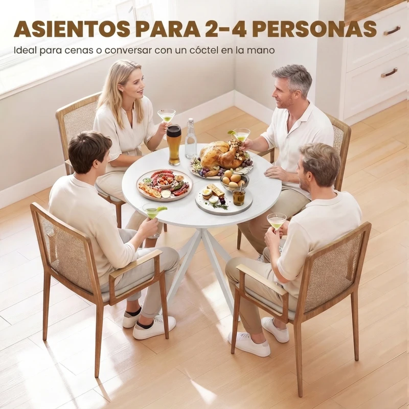 HOMCOM Mesa de Cocina Redonda 80 cm Tablero Compacto de Aglomerado y Metal Blanco