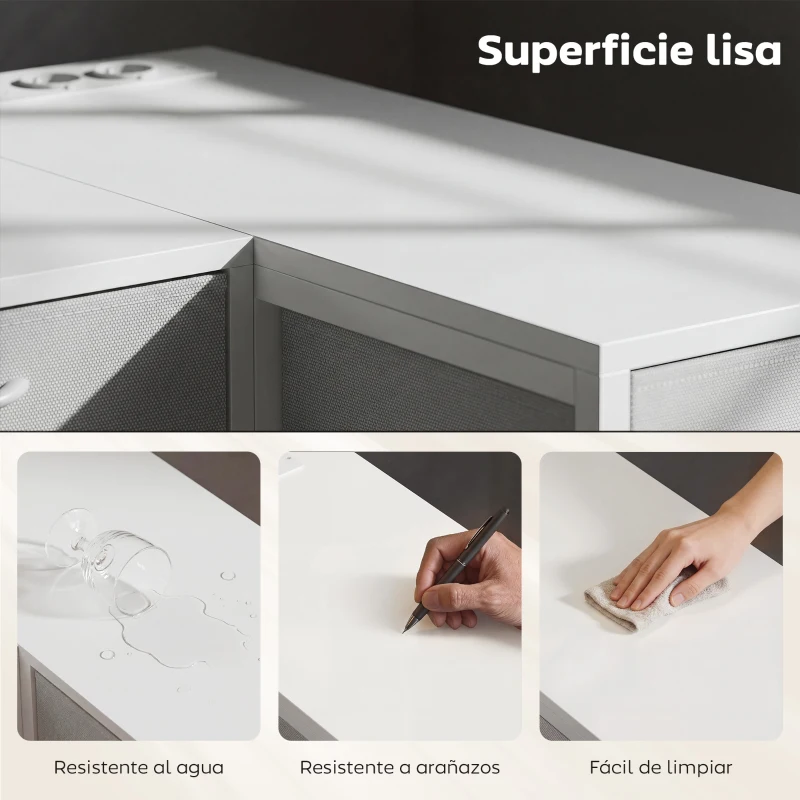 HOMCOM Escritorio Esquinero Reversible con 6 Cajones 126x48 cm con Toma de Corriente Puerto de Carga USB y USB-C Blanco