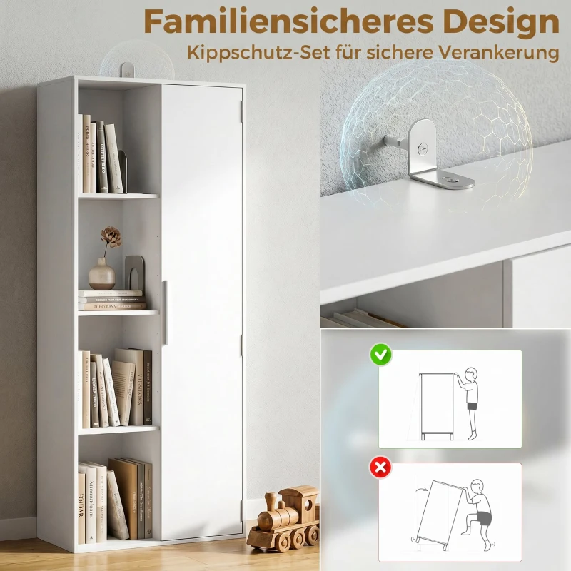 HOMCOM Boekenkast met 4 niveaus, verstelbare planken, kast met deuren voor woonkamer en werkkamer, wit