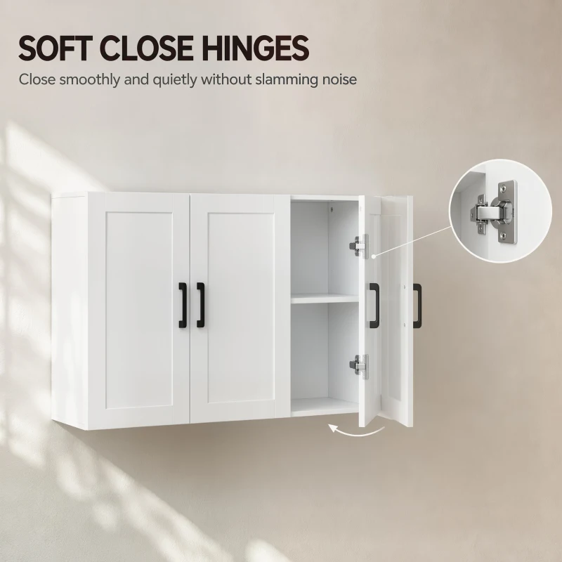 HOMCOM Bathroom Wall Cabinet, Wall Mounted Bathroom Cabinet, Over the Toilet Space Saver with Adjustable Shelves, White