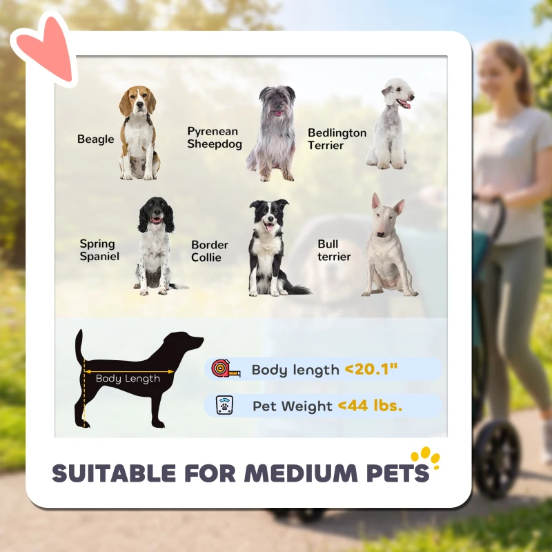 PawHut Dog Stroller, 3 Wheels Pet Stroller with Dual Entry, Easy One-Click Quick Fold, Mesh Windows, Washable Cushion