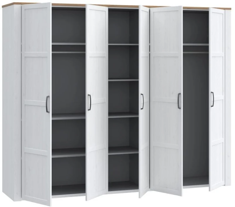 Armoire de chambre - BOHOL - Décor Chene blanchi - 5 portes battantes - L265,6 x P59,6 x H214 cm
