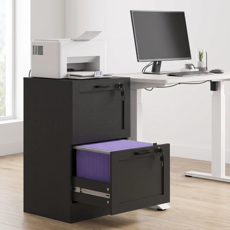 HOMCOM 2-Drawer Filing Cabinet with Lock - Black