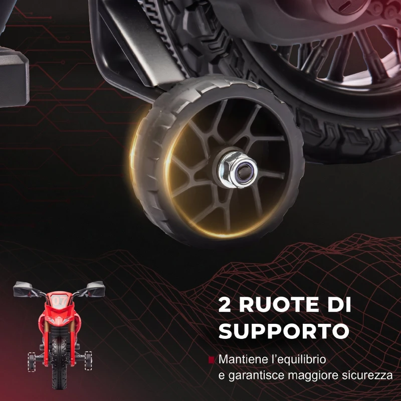 AIYAPLAY Moto Elettrica per Bambini 3-8 Anni con 12V Doppi Motori, Rotelle e Clacson, 3 km/h, Capacità 30kg, Rosso