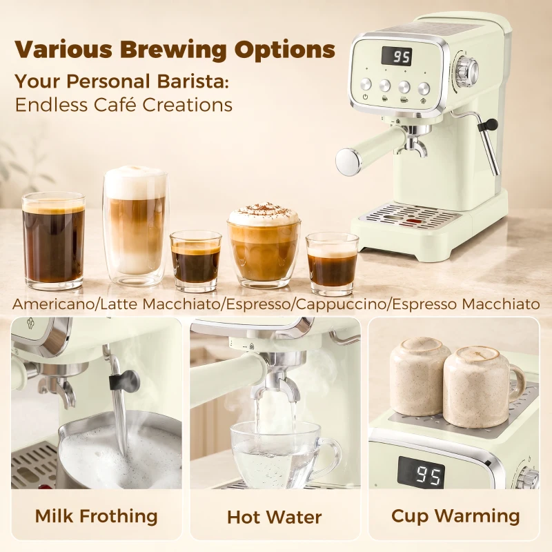 HOMCOM Machine à Expresso avec Buse Vapeur à Mousse de Lait, Cafetière 20Bars, Réservoir d'Eau Amovible 1,2 L, Crème