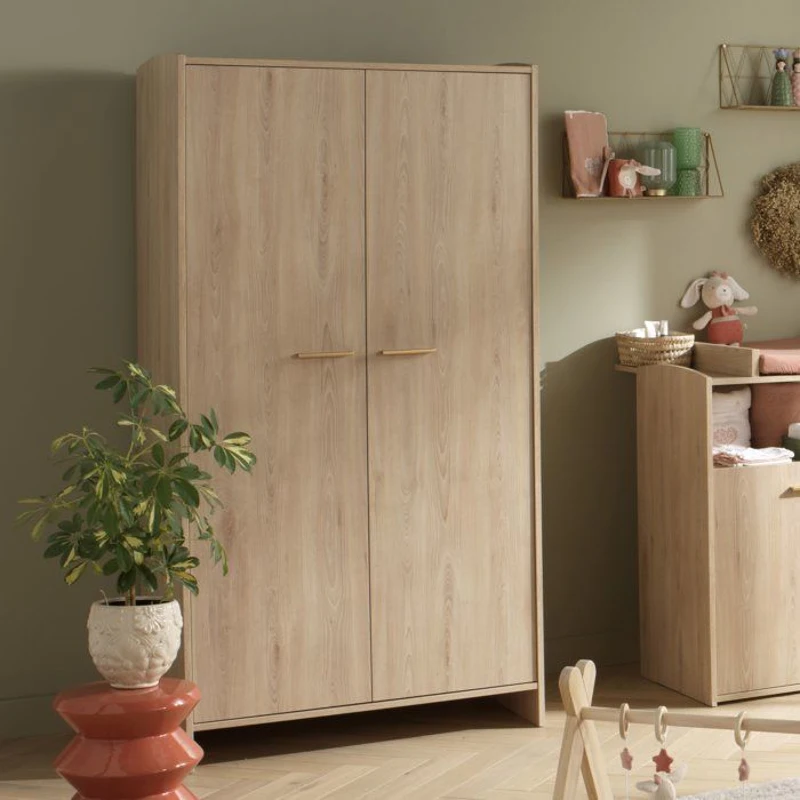 Chambre bébé trio - Lit 120 x 60 cm + Commode + Armoire 2 portes - Adele - Hetre/creme - SAUTHON