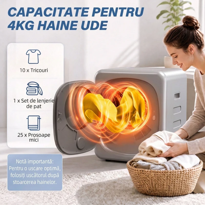 HOMCOM Uscător de Rufe cu Capacitate de 2.5kg, cu Temporizator, Încărcare Frontală, Argintiu