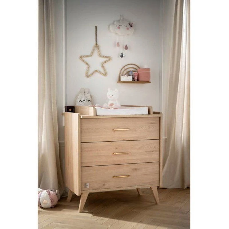 Chambre bébé trio - Lit 120 x 60 cm + Commode 3 tiroir + Armoire Chene suave - Arty - SAUTHON
