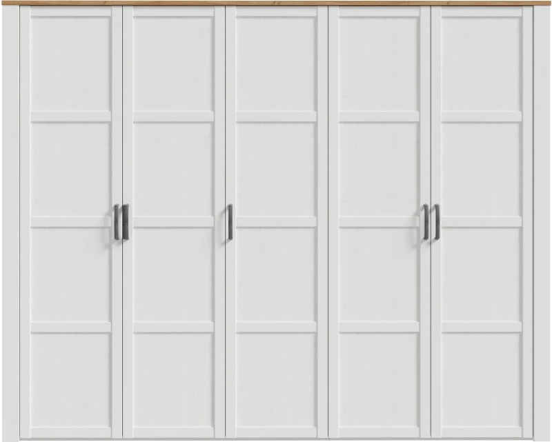 Armoire de chambre - BOHOL - Décor Chene blanchi - 5 portes battantes - L265,6 x P59,6 x H214 cm