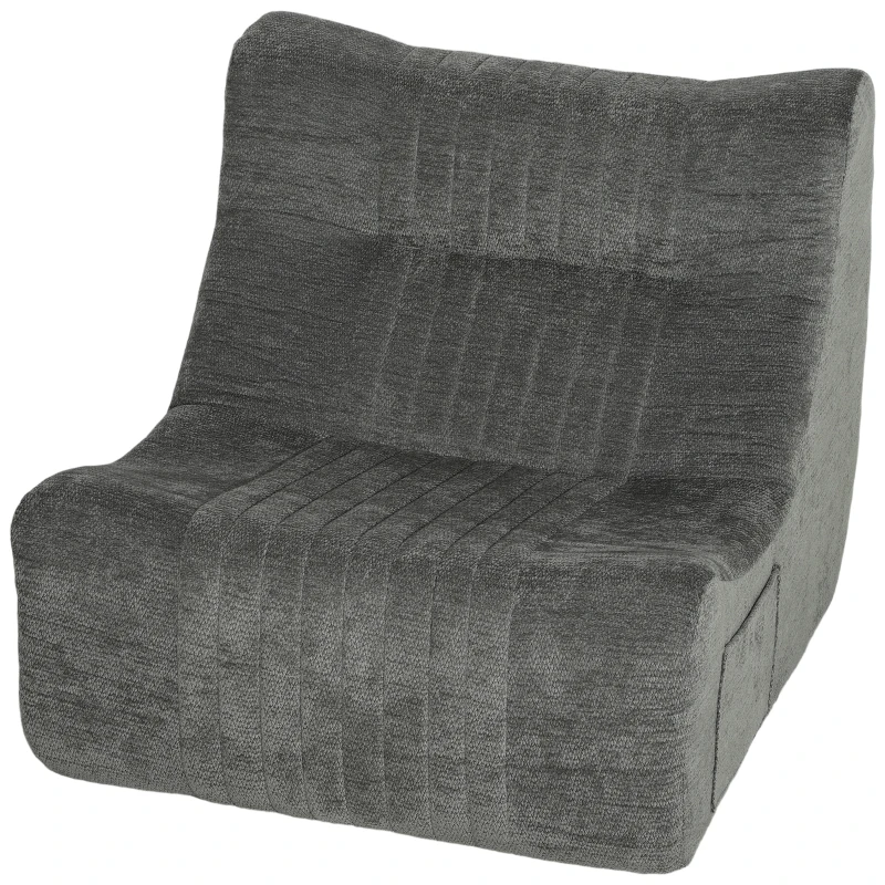 HOMCOM Canapé Paresseux Chaise de Sol à Silhouette Papillon avec Poches Latérales, sans Assemblage, 80x90x76cm, Gris Châtaigne
