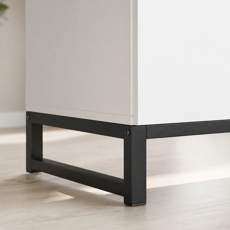 HOMCOM Aparador de Salón de 2 Puertas con 2 Cajones Compartimento Abierto y Estante Ajustable 140x40x85 cm Blanco y Roble