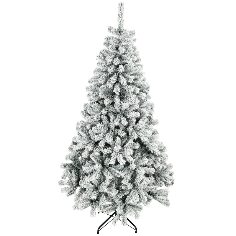 HOMCOM Verschneiter Weihnachtsbaum 180 cm mit 650 feuerhemmenden PVC-Spitzen gelenkige Zweige schneller Aufbau Grün und Weiß
