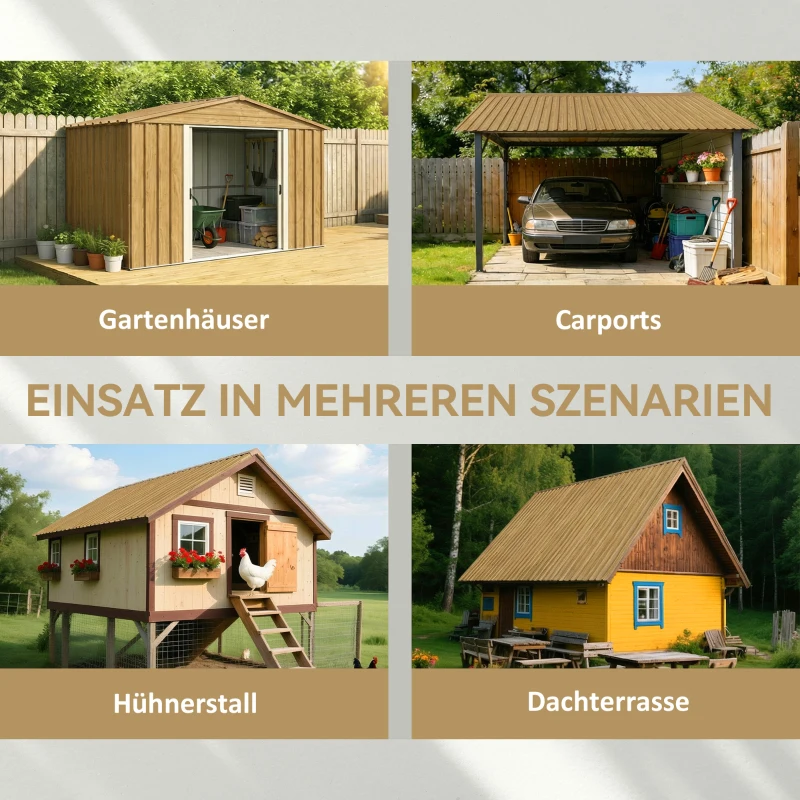 Outsunny 12 Stück Trapezblech 129x45cm 7m² Verzinkt Dachblech 0,25 mm Wetterfest Profilblech Naturholz
